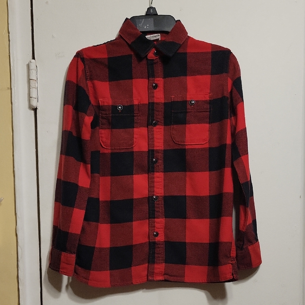 Gap Red and Black Boy's  Casual Button Down Flannel Shirt Size M